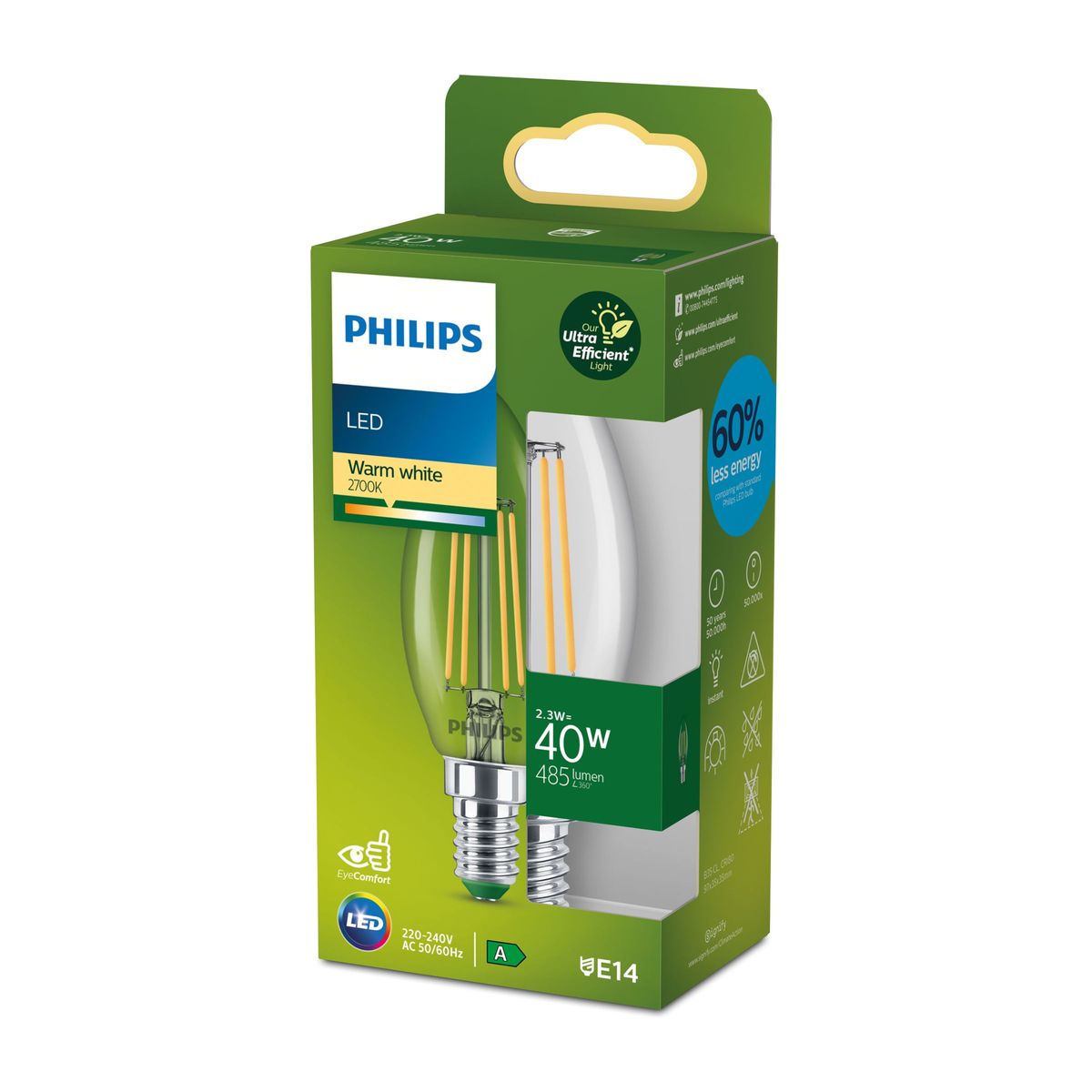 Philips - LED CLA 40W B35 E14 2700K CL UE SRT4