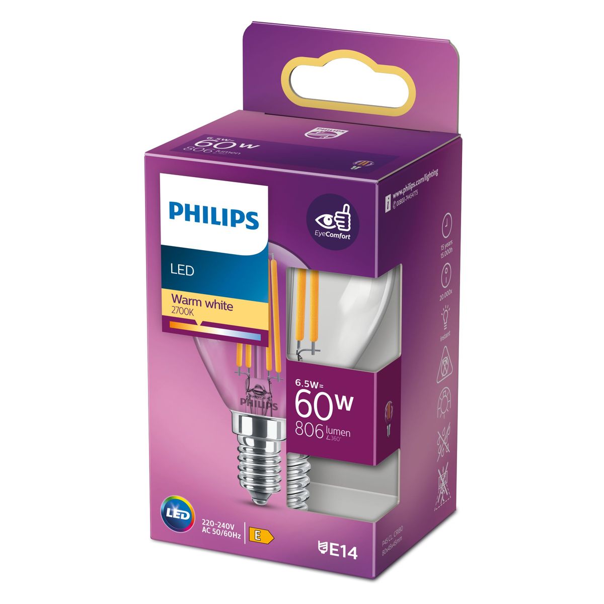 Philips - LED classic 60W E14 WW P45 CL ND RFSRT4