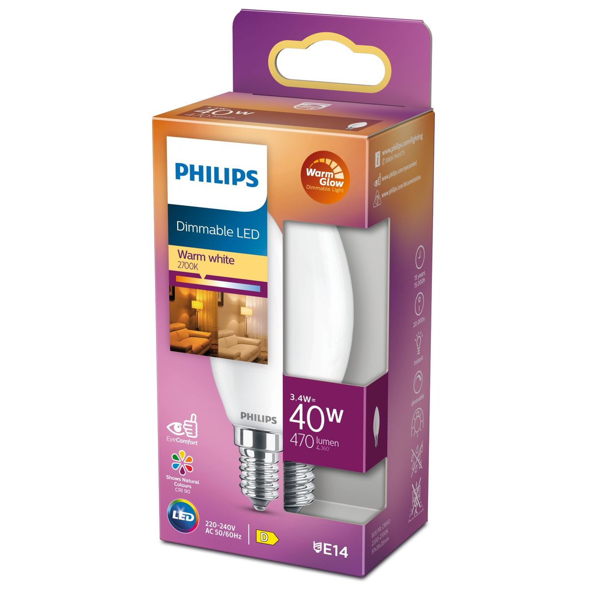 Philips - LED classic 40W B35 E14  FR WGD90 SRT4