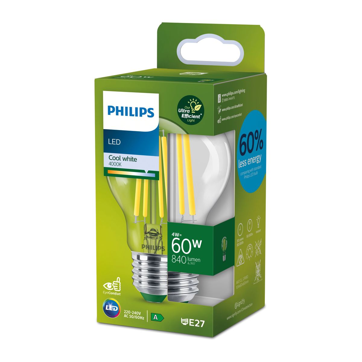 Philips - LED CLA 60W A60 E27 4000K CL UE SRT4