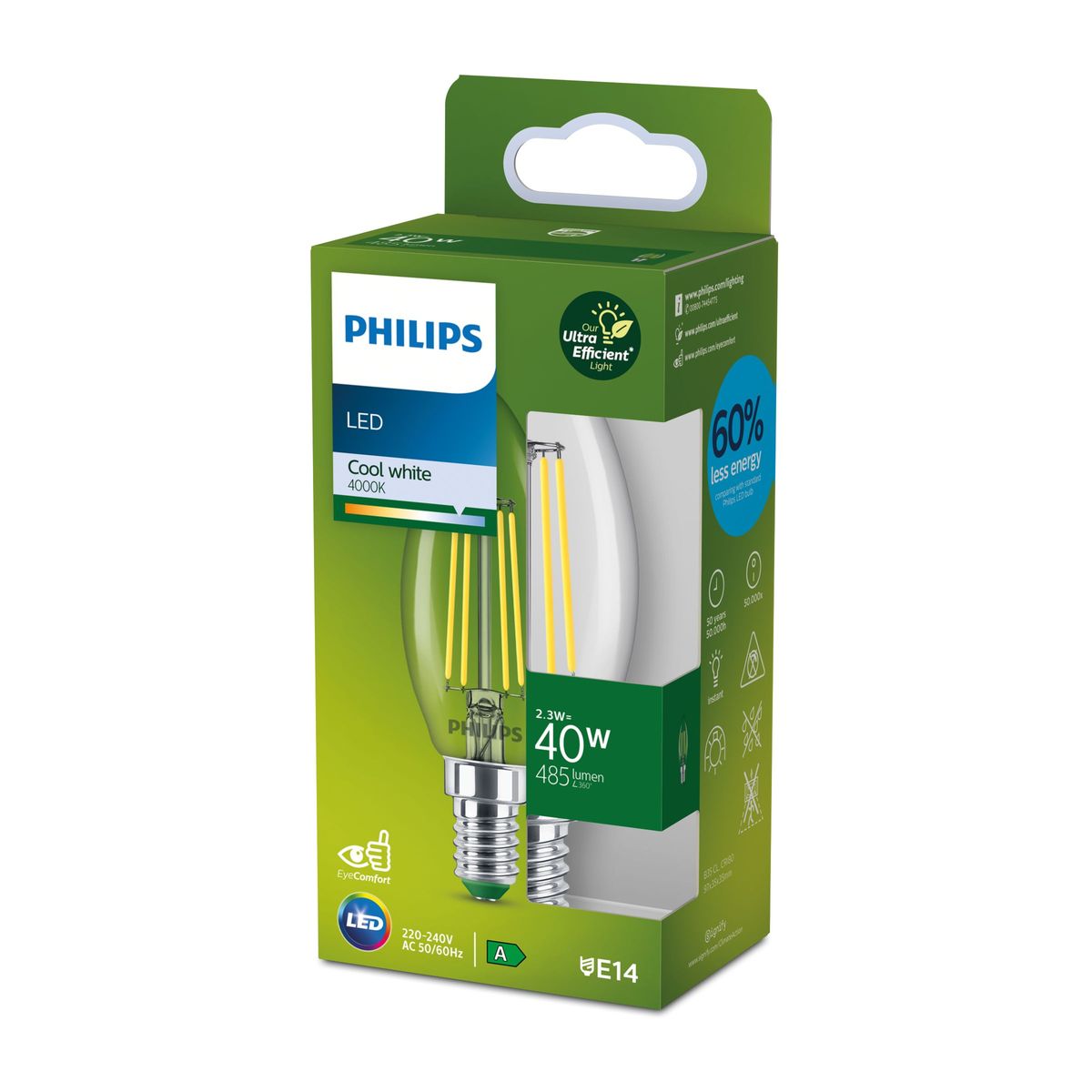 Philips - LED CLA 40W B35 E14 4000K CL UE SRT4